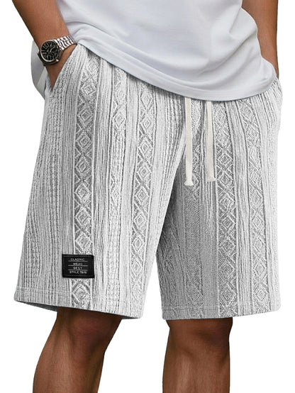 Men's Jacquard Casual Embroidered Logo Elastic Waist Solid Color Shorts