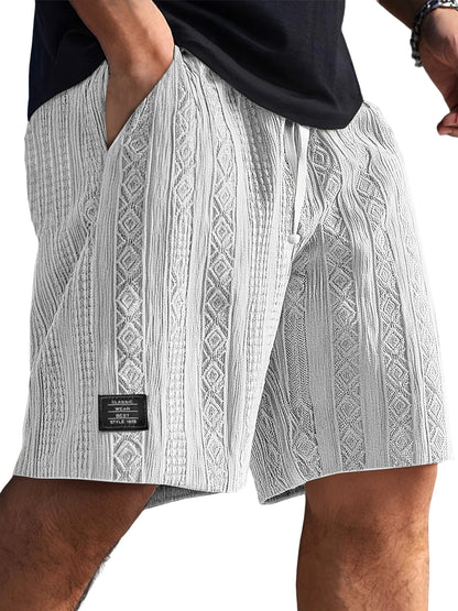 Men's Jacquard Textured Embroidered Logo Casual Shorts