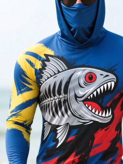 Men's Outdoor Fishing Sun Protection Breathable Cooling Mask Hooded Sun Protection Long Sleeve Top