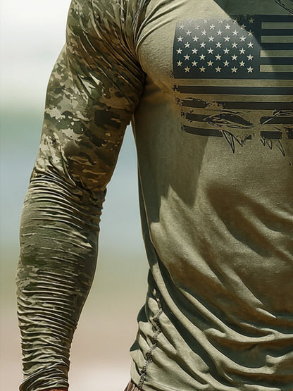 Men's Outdoor Sun Protection Breathable Cool Face Mask Hooded Printed Long-Sleeved Top