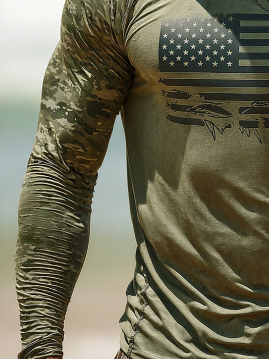 Men's Outdoor Sun Protection Breathable Cool Face Mask Hooded Printed Long-Sleeved Top