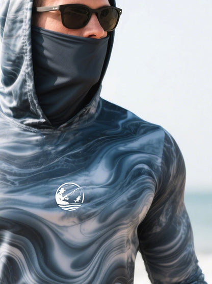 Men's Outdoor Fishing Sun Protection Breathable Cooling Mask Hooded Sun Protection Long Sleeve Top