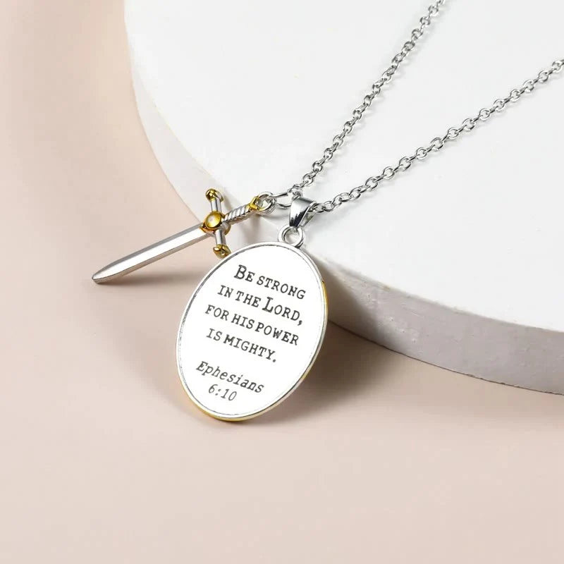 Two Tone Sword & Oval Shield St. Michael Pendant Necklace