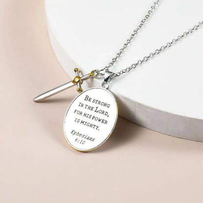 Two Tone Sword & Oval Shield St. Michael Pendant Necklace