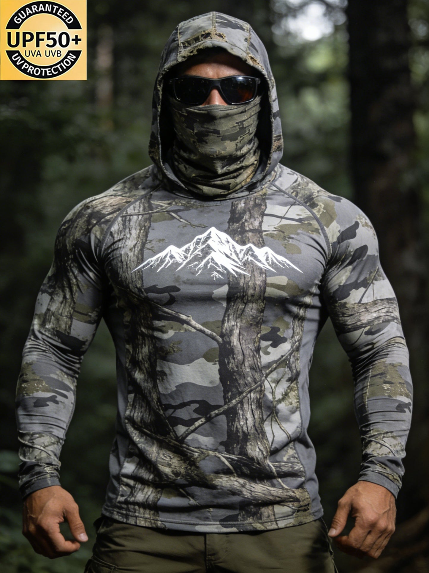 Men's Tree Bark Camo Hooded Sun Shirt