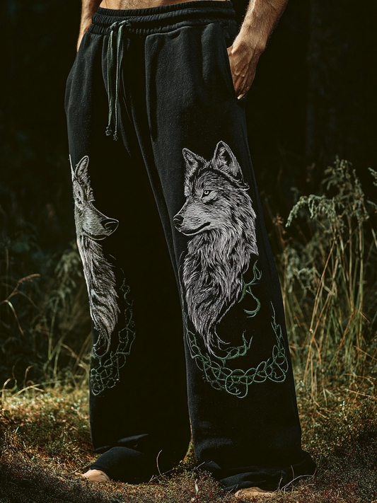 Men's Viking Retro Nordic Wolf Art Totem Sports Pants
