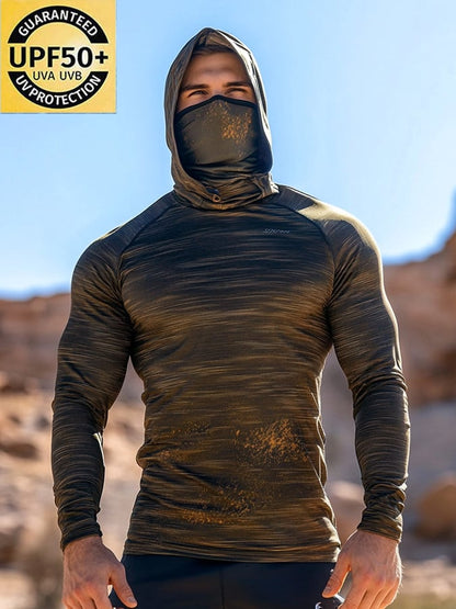 Men's Outdoor Sun Protection Breathable Cool Mask Hooded Sun Protection Long-Sleeved Top