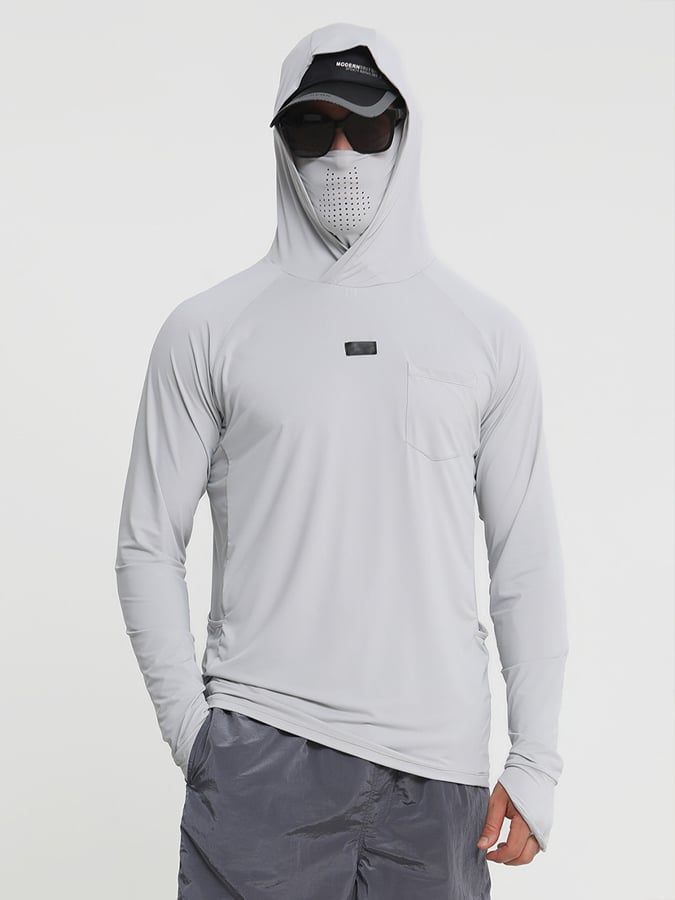 Men's Outdoor Sun Protection Breathable Cool Mask Hooded Sun Protection Long-Sleeved Top