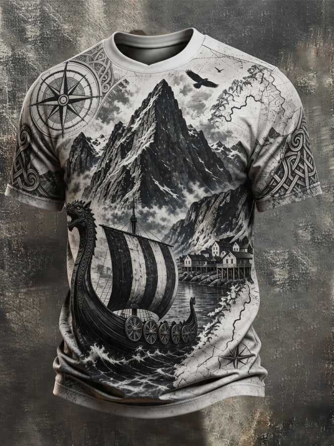 Men's Vintage Viking-Print T-Shirt