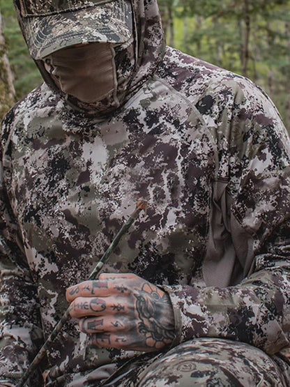 Men's Outdoor Sun Protection Breathable Cool Hunting Camouflage Mask Hooded Sun Protection Long-Sleeved Top