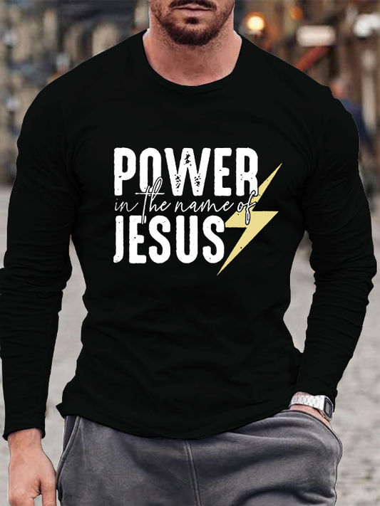 Power In The Name Of Jesus Crew Neck Long Sleeve T-Shirt
