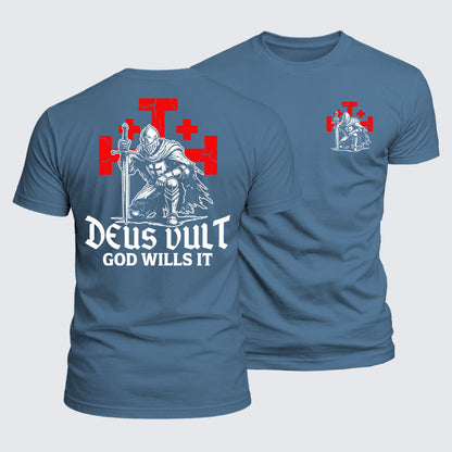Luxe Mercerized Cotton Tee - Knights Templar Deus Vult Jerusalem Cross