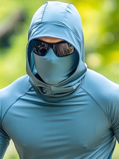 Men's Outdoor Sun Protection Breathable Cool Mask Hooded Sun Protection Long-Sleeved Top