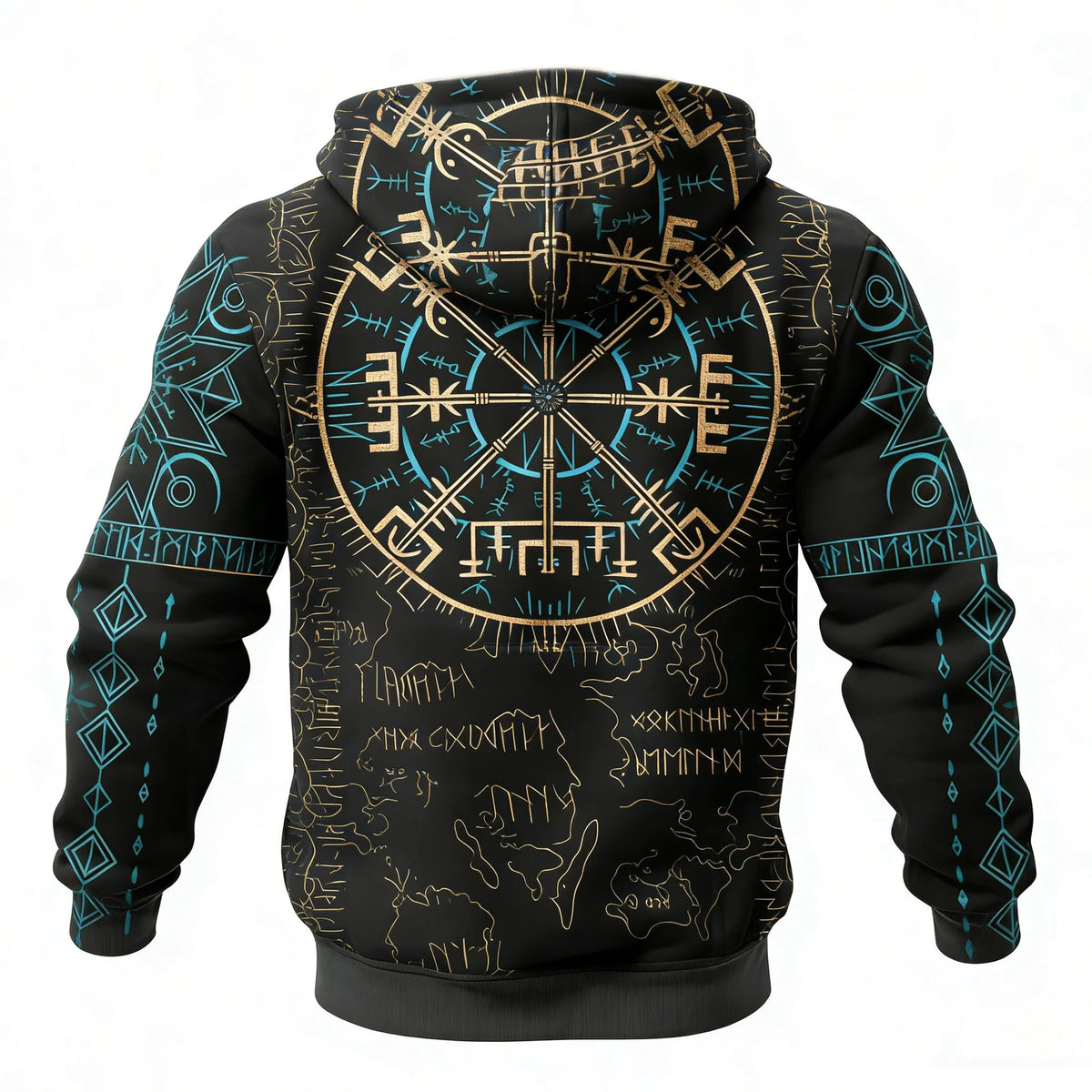 Nordic Viking Style Rune Casual Long-Sleeve Warm Fleece Hoodie