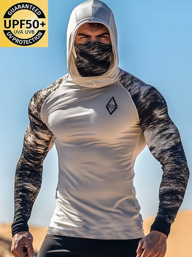 Men's Outdoor Sun Protection Breathable Cool Mask Hooded Sun Protection Long-Sleeved Top