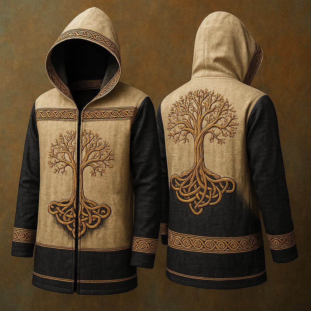Men's Viking Knot Life Of Tree Vintage Nordic Hooded Jacket