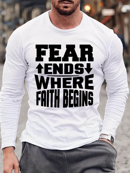 Fear Ends Where Faith Beings Christian Cotton Long Sleeve T-Shirt