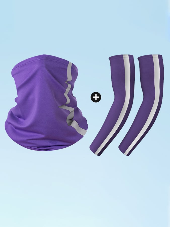 Outdoor Sun Protection Scarf Sleeves Two-Piece Set Reflective Strip Cycling Headscarf Sweat-Absorbent Breathable Sun Protection Scarf Ice Silk