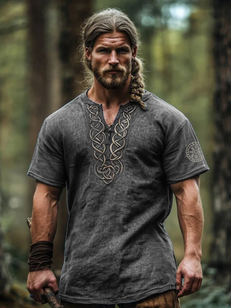 Men's Viking Tribal Vintage Celtic Knot Art Linen Shirt