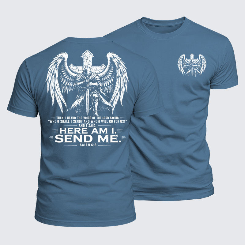 Luxe Mercerized Cotton Tee -  Here I Am Send Me Isaiah 6:8 Knight Templar Crusader