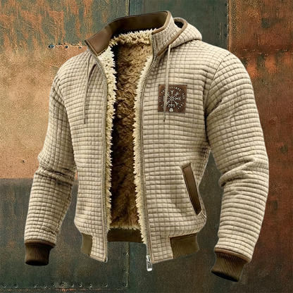 Men's Thermal Grid Jacket Fleece Shearling & Structured Waffle Zip-Up Hoodie