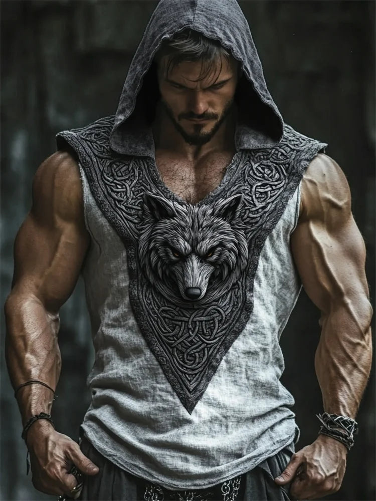 Men's Viking Wolf With Celtic Knot Art Retro Tank Top Hoodie