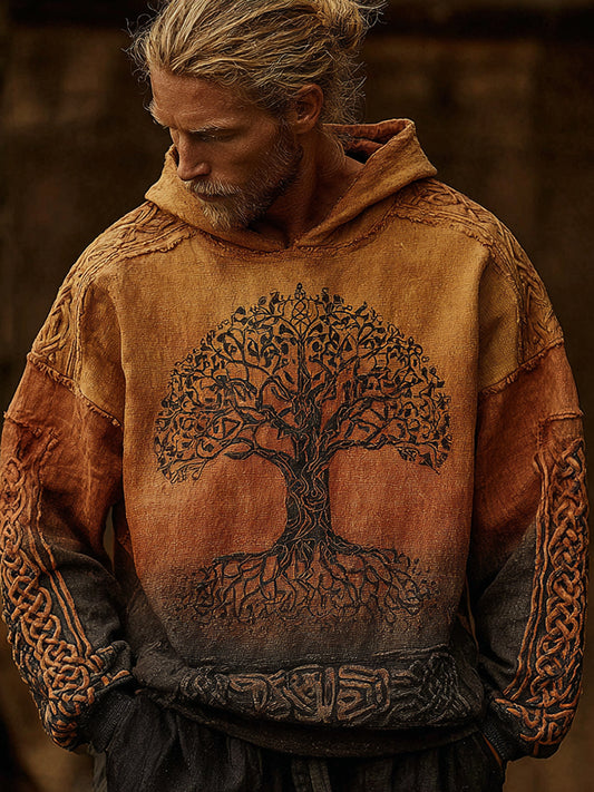 Nordic Viking Inspired Tree Of Life Retro Casual Long-Sleeve Hoodie