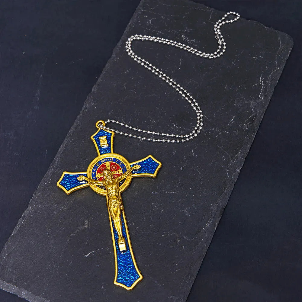 Classic Style RedBlue Crafted Crucifix Big Size Pendant Necklace