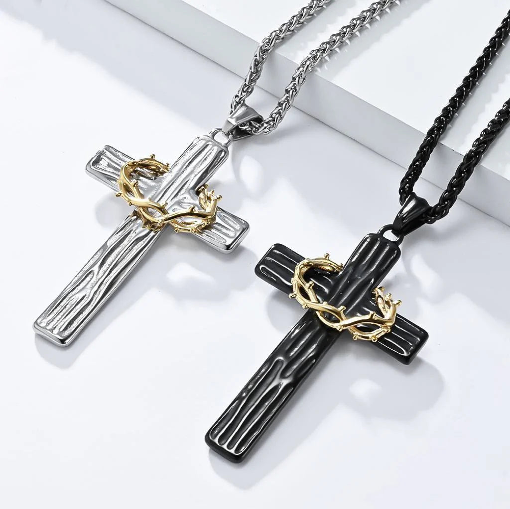 Jesus Crown Of Thorns Cross Sacred Protection Pendant Necklace