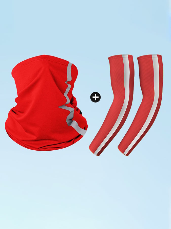 Outdoor Sun Protection Scarf Sleeves Two-Piece Set Reflective Strip Cycling Headscarf Sweat-Absorbent Breathable Sun Protection Scarf Ice Silk