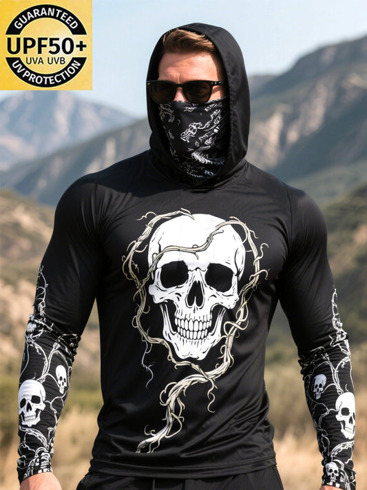 Men's Outdoor Sun Protection Breathable Cool Mask Hooded Sun Protection Long-Sleeved Top