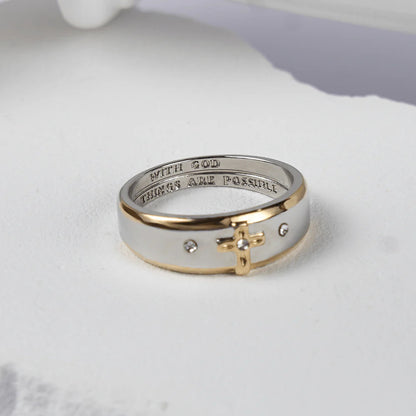 Modern Style Two-tone Gold Cross Alloy Ring(Made in Holy Land)