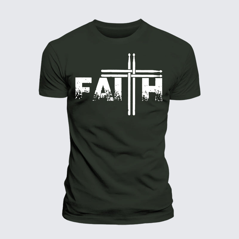 Luxe Mercerized Cotton Tee - Faith Drum Stick Cross