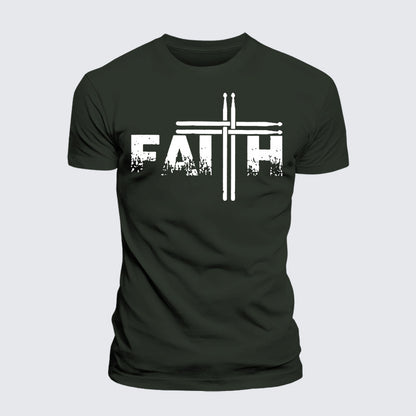 Luxe Mercerized Cotton Tee - Faith Drum Stick Cross