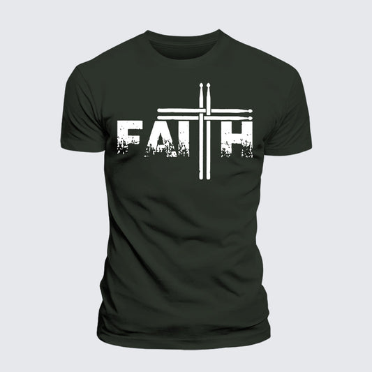 Luxe Mercerized Cotton Tee - Faith Drum Stick Cross