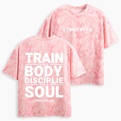 Train Your Body Discipline Your Soul Christian Camo T-Shirt