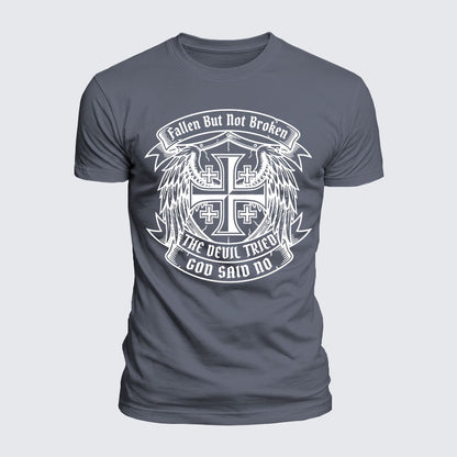 Luxe Mercerized Cotton Tee - Fallen But Not Broken The Devil Tried God Said No