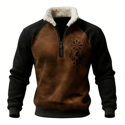 Nordic Viking Style Retro Vegvísir Tree Of Life Casual Long-Sleeve Sweatshirt Fleece Collar