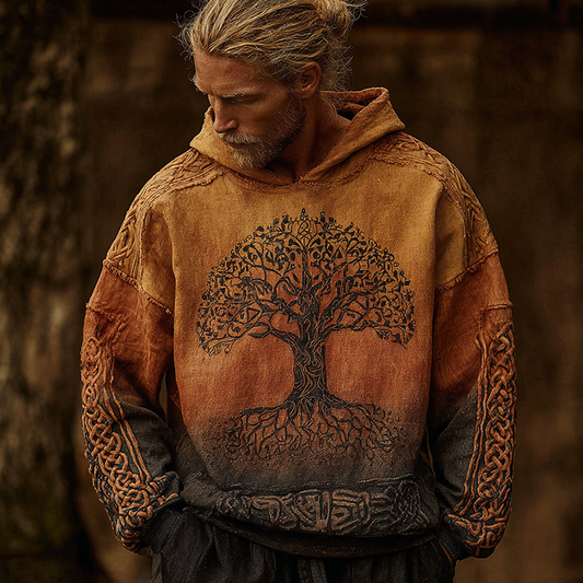 Nordic Viking Inspired Tree Of Life Retro Casual Long-Sleeve Hoodie