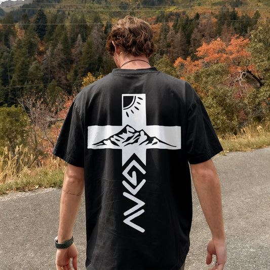 Alpine Dawn’s Cross Emblem Printed Men's T-shirt