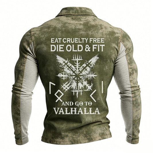Viking minimalist vintage washed American‐style Half‐zip pocket sweatshirt
