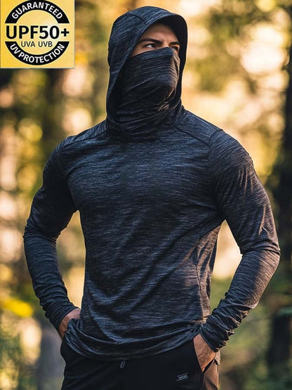 Men's Outdoor Sun Protection Breathable Cool Mask Hooded Sun Protection Long-Sleeved Top