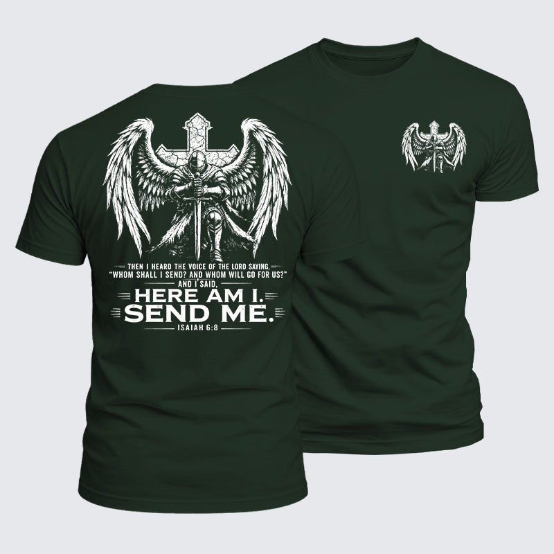 Luxe Mercerized Cotton Tee -  Here I Am Send Me Isaiah 6:8 Knight Templar Crusader
