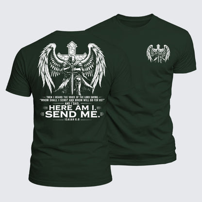Luxe Mercerized Cotton Tee -  Here I Am Send Me Isaiah 6:8 Knight Templar Crusader