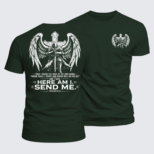 Luxe Mercerized Cotton Tee -  Here I Am Send Me Isaiah 6:8 Knight Templar Crusader