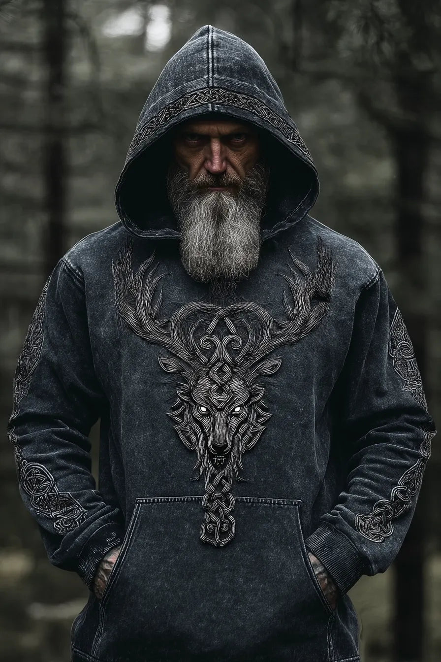 Viking Style Inspired Deer Rune 3D Printed Unisex Casual Hoodie