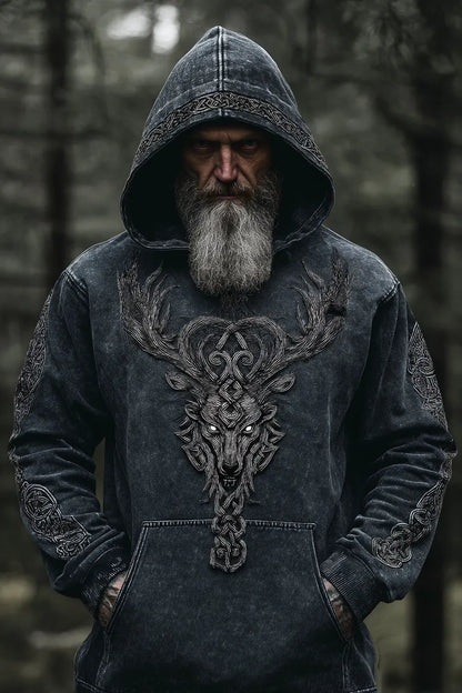 Viking Style Inspired Deer Rune 3D Printed Unisex Casual Hoodie