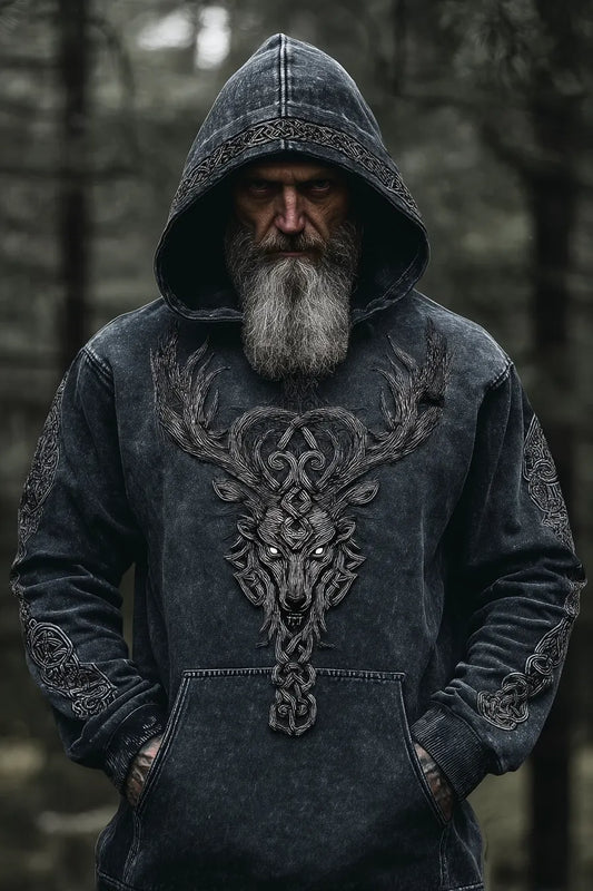 Viking Style Inspired Deer Rune 3D Printed Unisex Casual Hoodie
