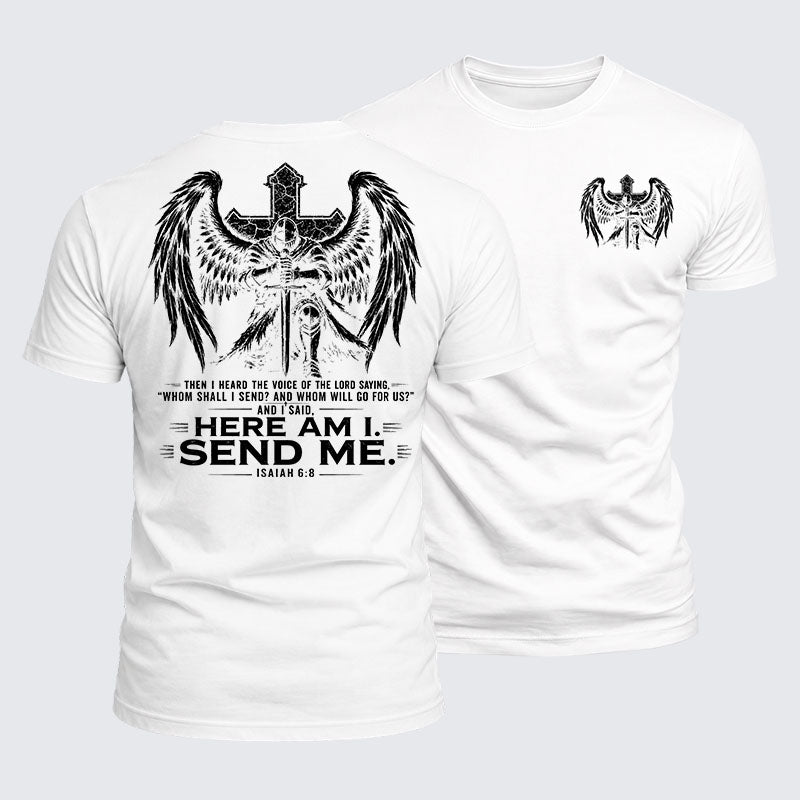 Luxe Mercerized Cotton Tee -  Here I Am Send Me Isaiah 6:8 Knight Templar Crusader
