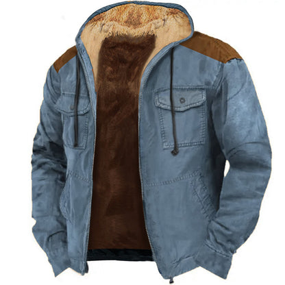 Men's Fleece Warm Coat Retro Solid Color Lapel Coat Casual Jacket